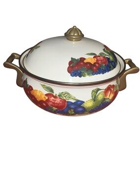 Lincoware  Fruit-Pattern Covered Casserole with Gold Handles. Indonesian made.